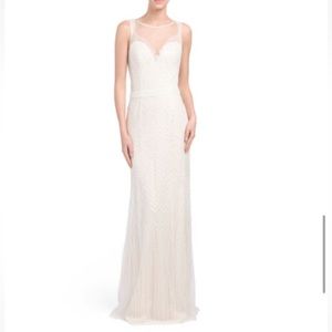 Basix Black Label Mesh Embellished Beaded Dress Gown NWT Color Ivory Size 4